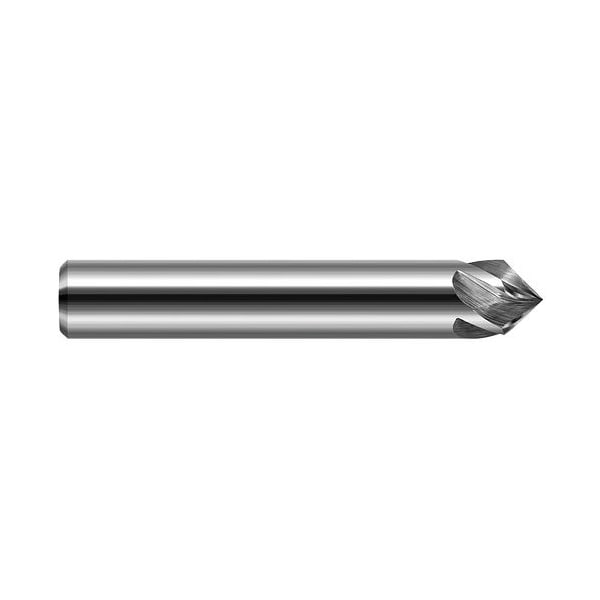 0.1250 in. 1/8 Shank dia x 60 Degree per side Carbide Pointed Chamfer Cutter, 4 Helical Flutes